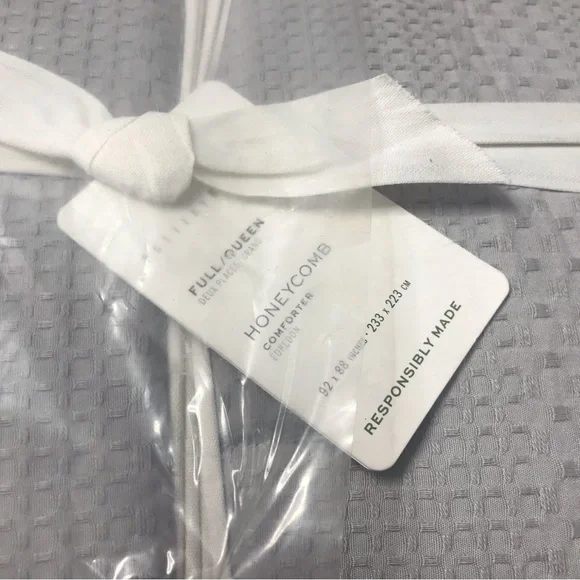 NEW Pottery Barn Honeycomb Cotton FULL/QUEEN Comforter Chambray Gray Mist READ
